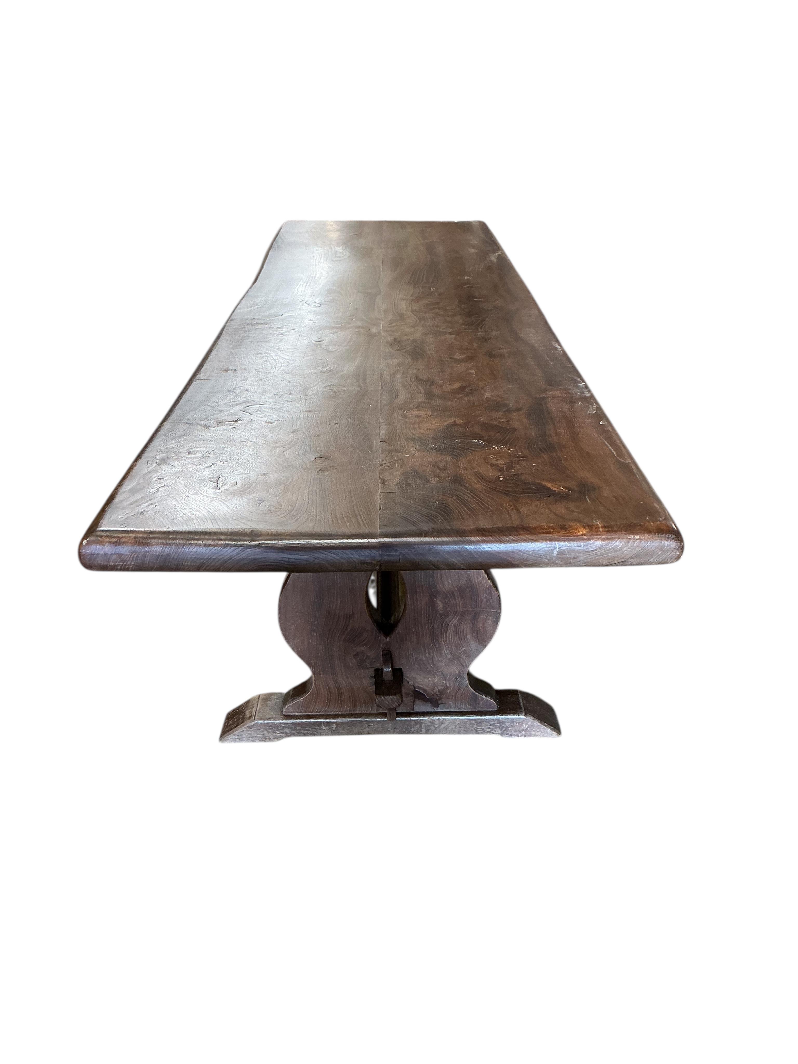 A 18th century style rectangular oak refectory dining table, width 294cm, depth 89cm, height 77cm